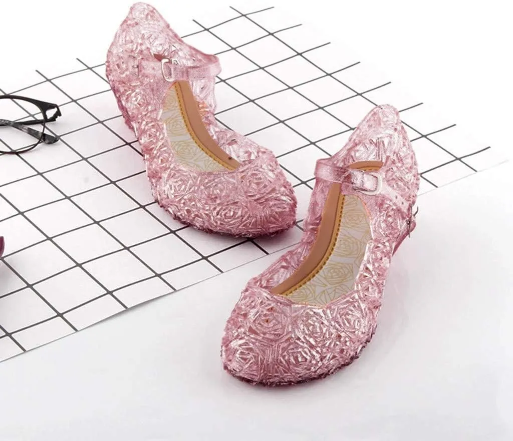 Girls Chunky Heels Jelly Sandals Dress Up Mary Jane Birthday Party Evening Dance Single Shoes for Kids Toddler