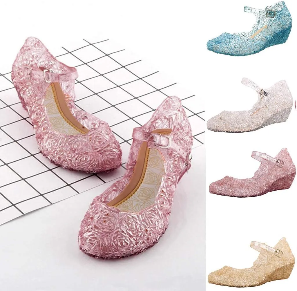 Girls Chunky Heels Jelly Sandals Dress Up Mary Jane Birthday Party Evening Dance Single Shoes for Kids Toddler