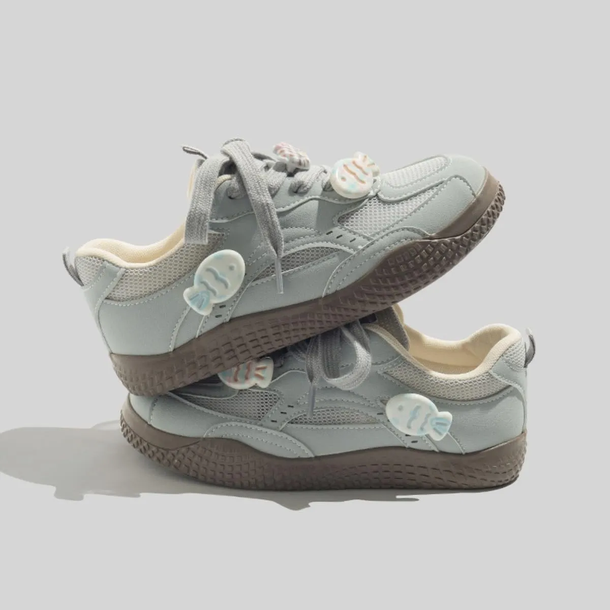 Girls Chunky Sneaker with Cat Fishy Cute Charms - Lightweight Running Non-Slipe Casual Training Shoes