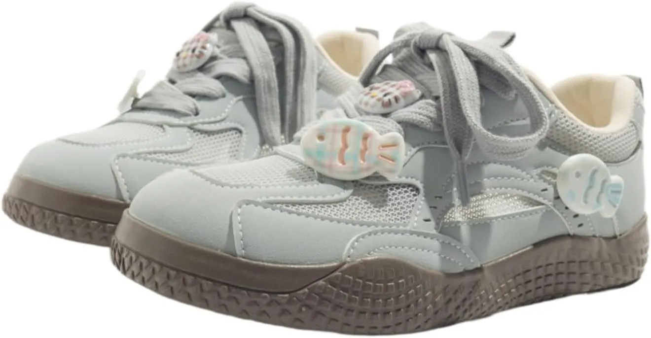 Girls Chunky Sneaker with Cat Fishy Cute Charms - Lightweight Running Non-Slipe Casual Training Shoes
