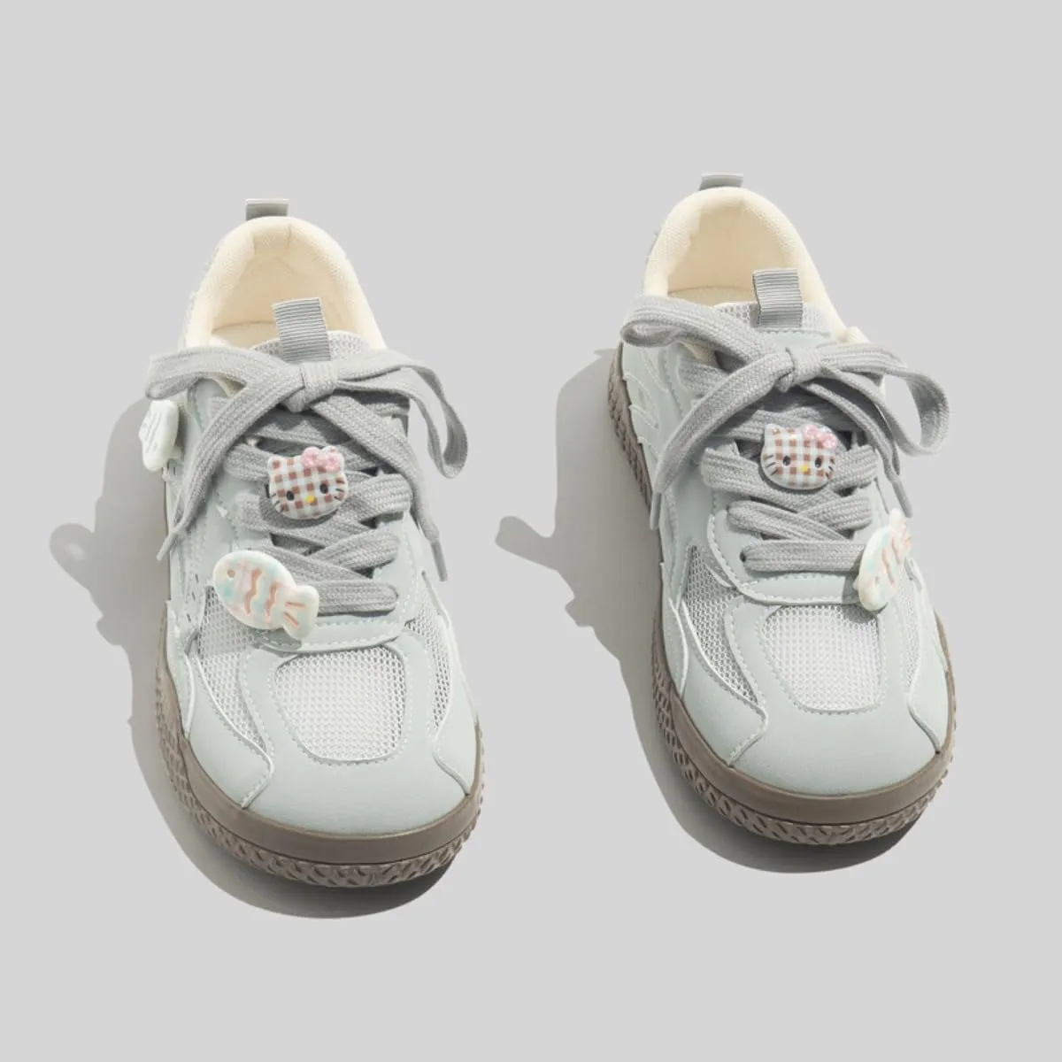 Girls Chunky Sneaker with Cat Fishy Cute Charms - Lightweight Running Non-Slipe Casual Training Shoes