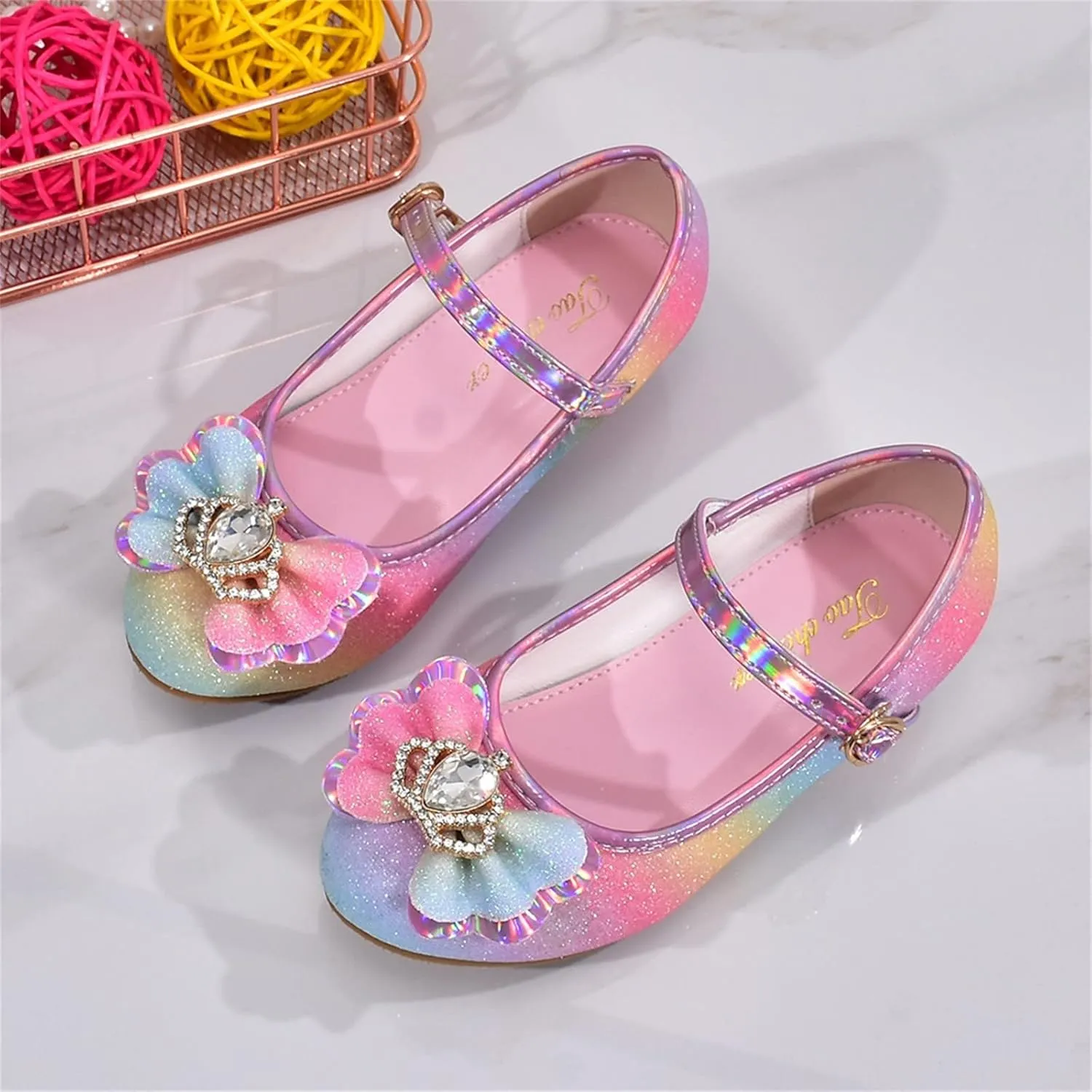 Girls Colorful Bow Shiny Mary Jane Low Heel Princess Dress Up Shoes Kids Wedding Party Pump Shoes Formal Sandals