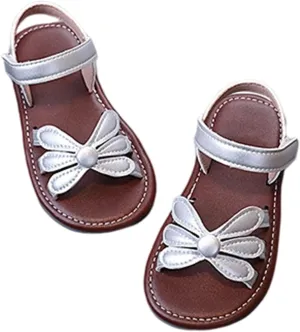 Girls' Flower Sandals, Breathable Leather Children's Toe-closing Sandals, Soft Rubber -slip Summer Shoes