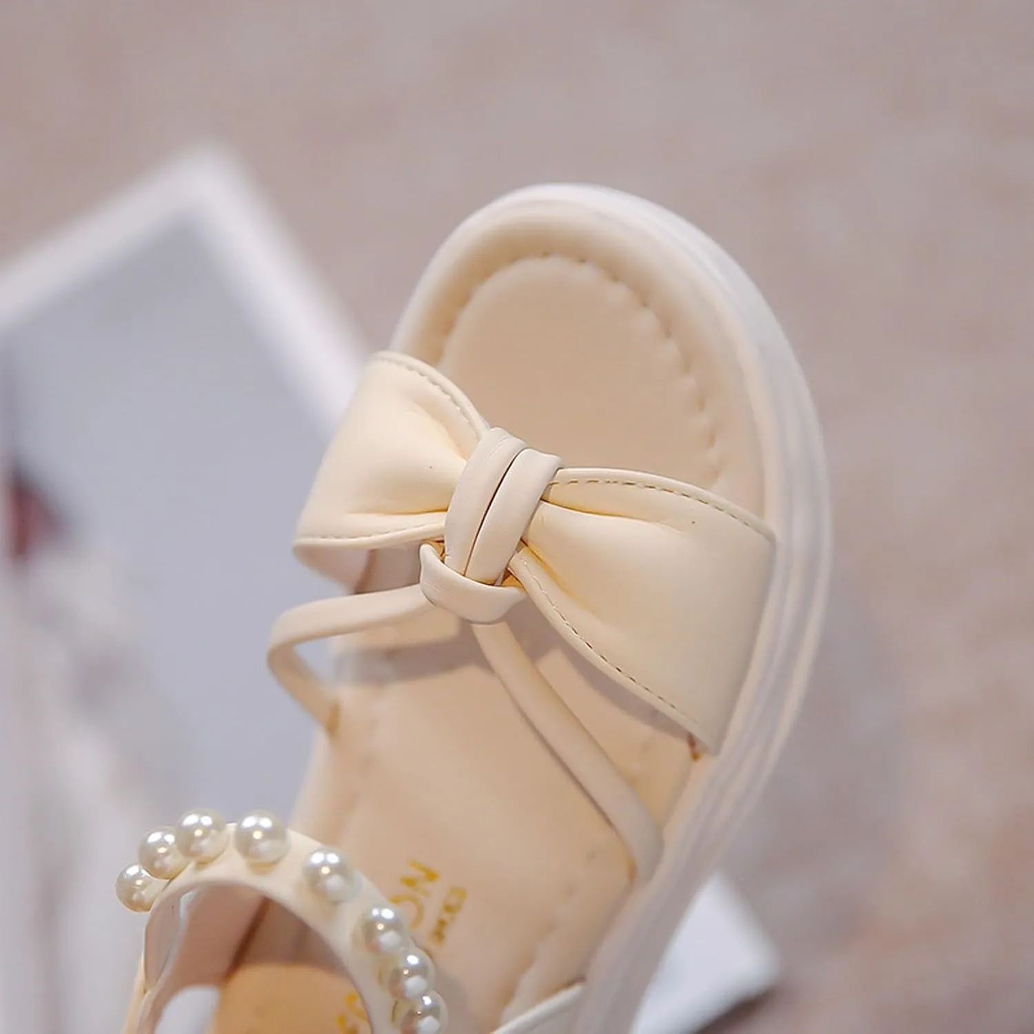 Girls Kids Pearl Elastic Strap Soft Sole Sandals Open Toe Non Slip Bow Dress Shoes Princess Cute Birthday Footwear
