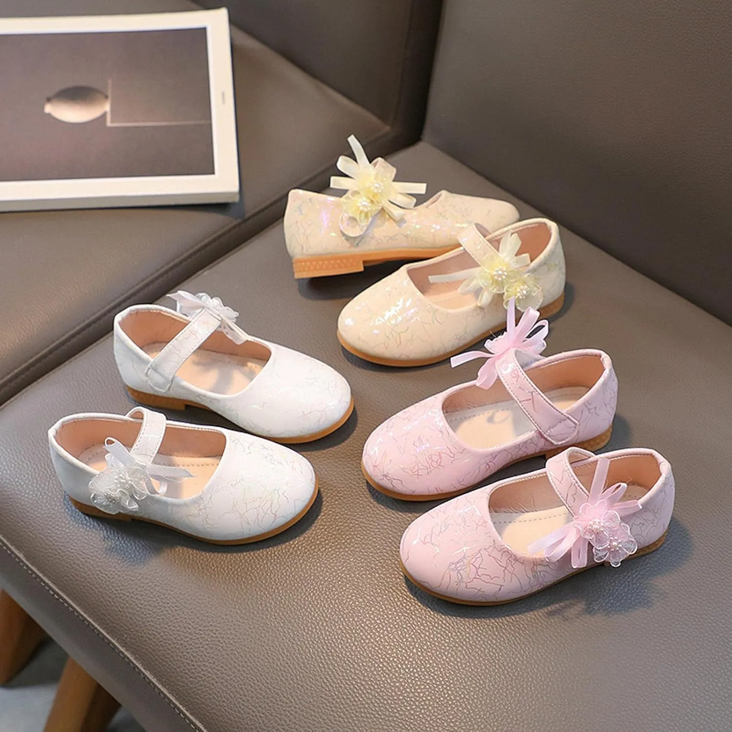 Girls Mary Jane Communion Shoes Flower Girls Princess Ballerina Flat Dress Shoes for School/Wedding/Party/Feast