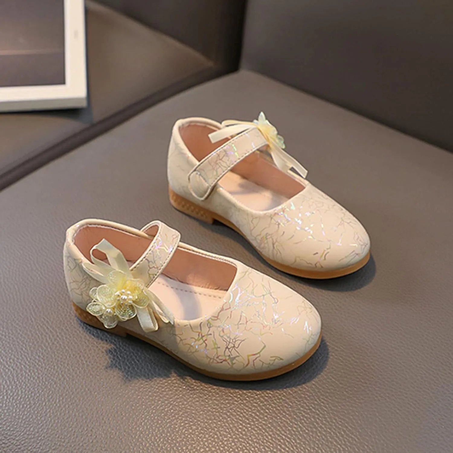 Girls Mary Jane Communion Shoes Flower Girls Princess Ballerina Flat Dress Shoes for School/Wedding/Party/Feast