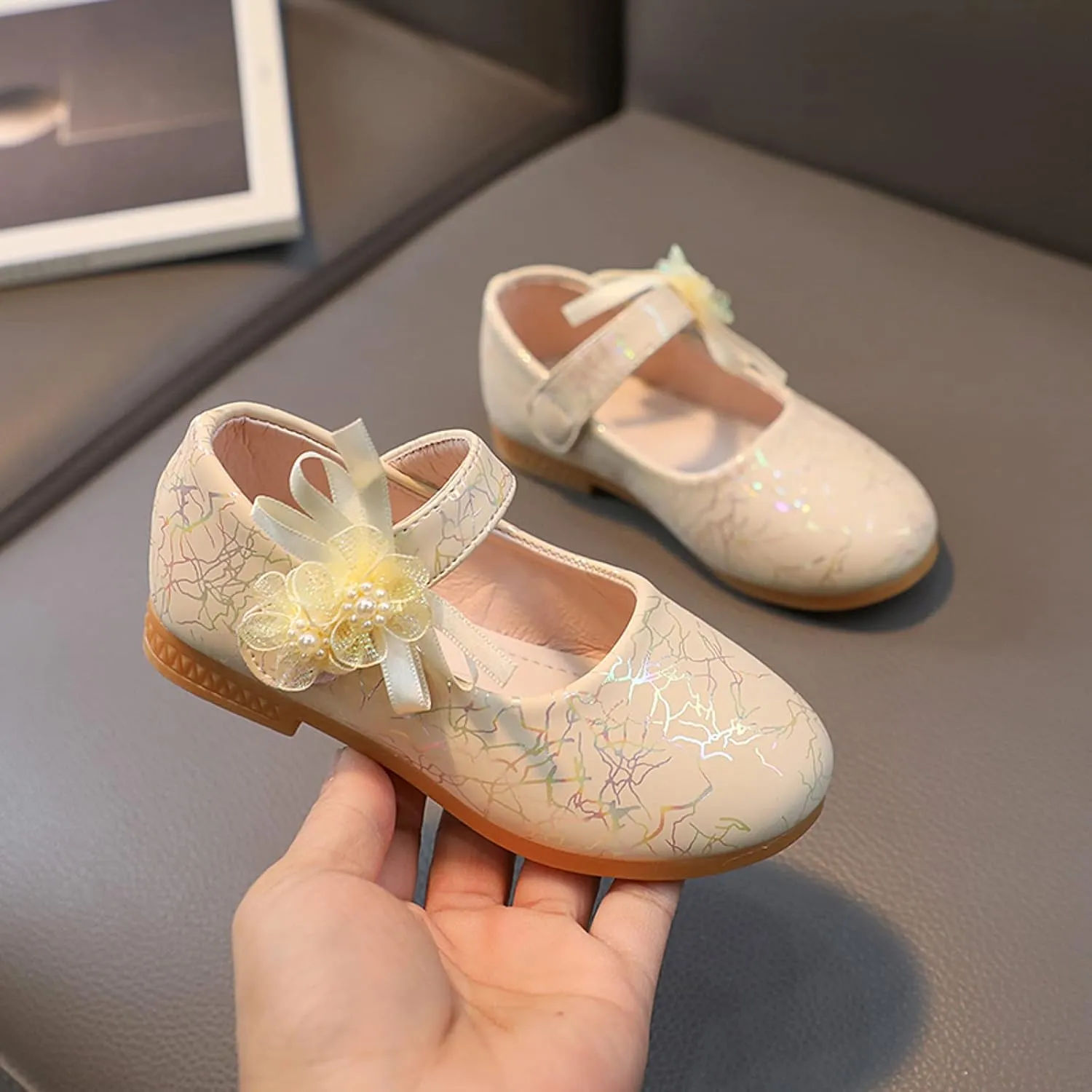 Girls Mary Jane Communion Shoes Flower Girls Princess Ballerina Flat Dress Shoes for School/Wedding/Party/Feast