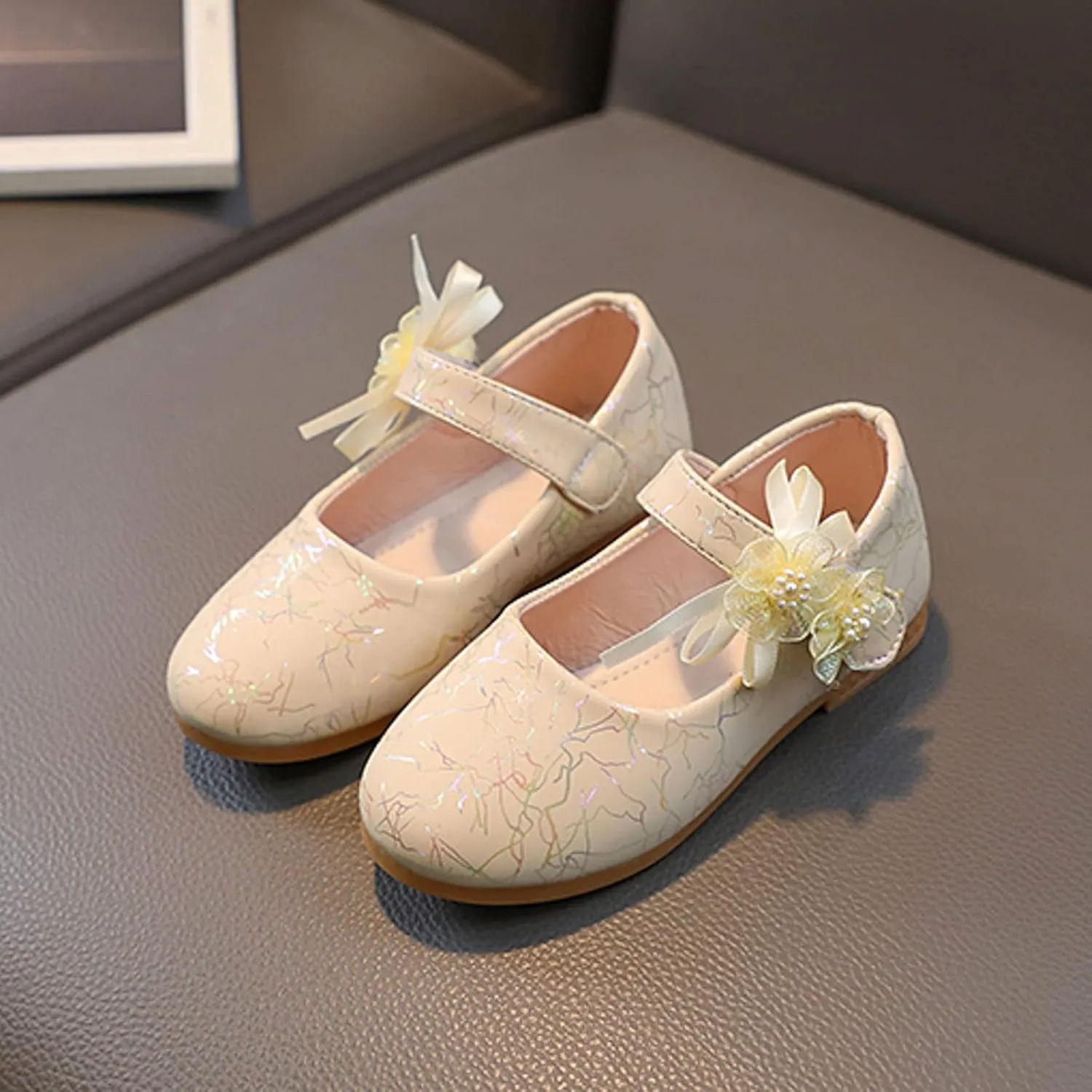Girls Mary Jane Communion Shoes Flower Girls Princess Ballerina Flat Dress Shoes for School/Wedding/Party/Feast