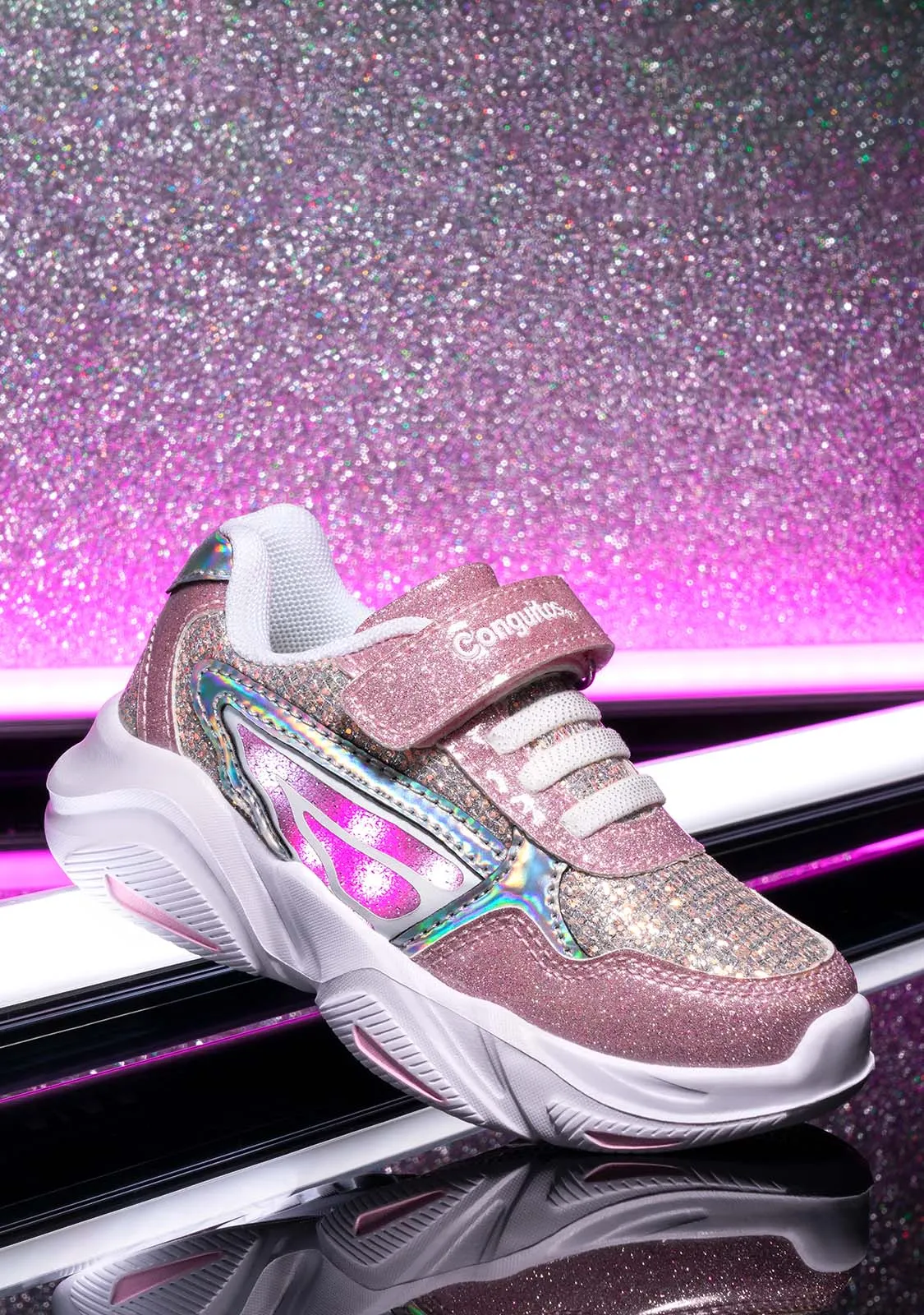 Girl's Pink With Lights Sneakers Glitter