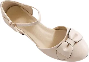 Girls Princess Bow Mary Jane Pumps Ankle Strap Low Heel Dress Sandals Closed Toe Ballet Wedding Party Formal Shoes