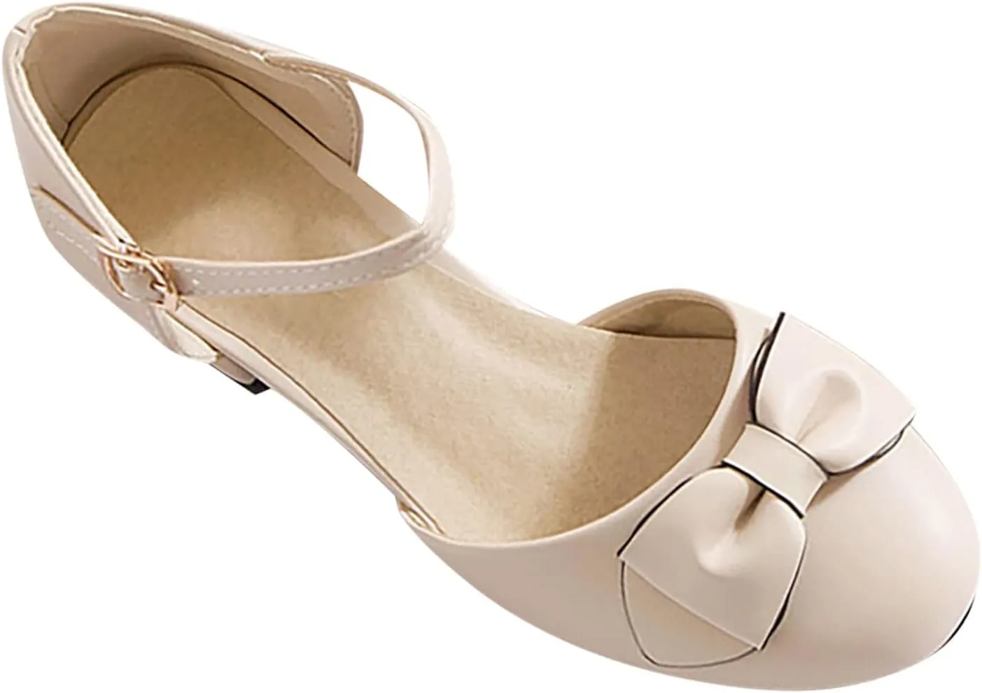 Girls Princess Bow Mary Jane Pumps Ankle Strap Low Heel Dress Sandals Closed Toe Ballet Wedding Party Formal Shoes