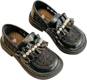 Girls School niform Loafer Flats Kids Leather Dress Shoes Pearl Mary Jane Slip On Platform Round Toe Dress Shoes