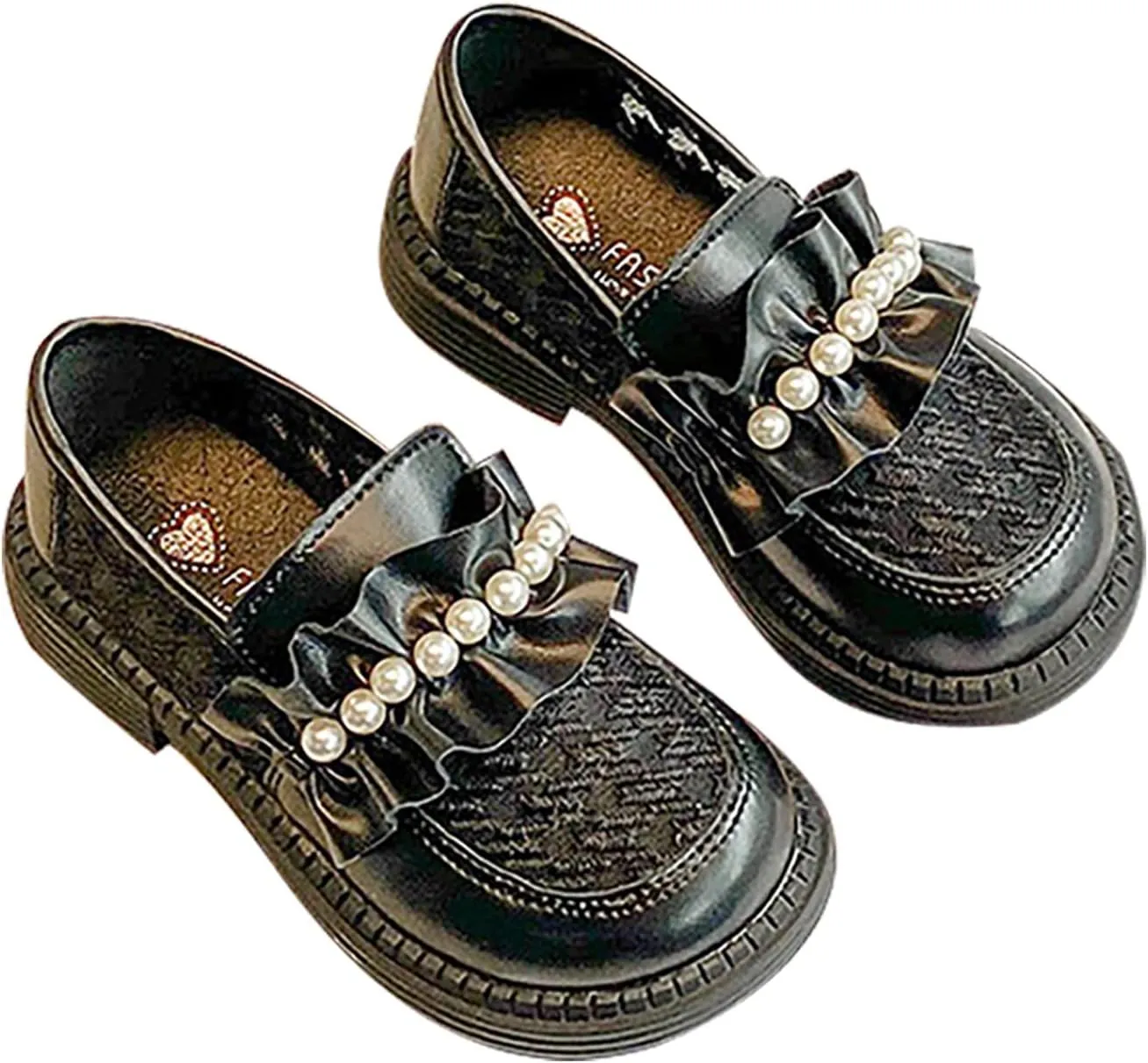 Girls School niform Loafer Flats Kids Leather Dress Shoes Pearl Mary Jane Slip On Platform Round Toe Dress Shoes