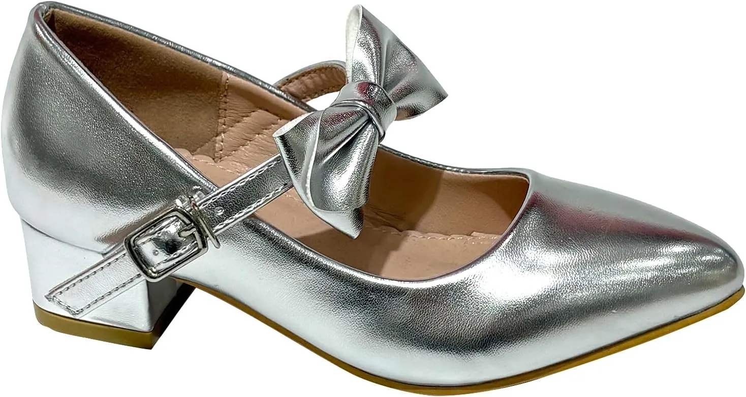 Girls Sparkly Dress Shoes Mary Jane Shoes Bow Wedding Princess Pumps TR323