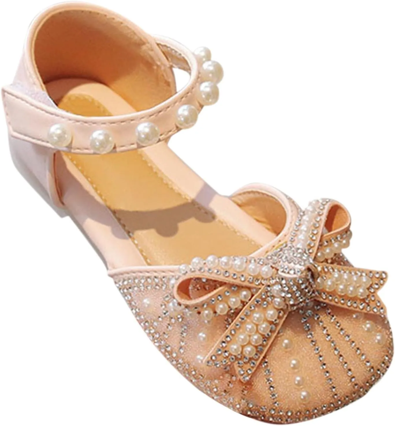 Girls Sparkly Princess Dress Shoes Kid Toddler Pearl Bow Wedding Party Flower Bridesmaids Mary Jane Ballet Flats