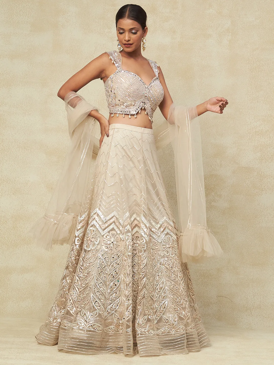 Gold Net Lehenga With Kadai Handwork