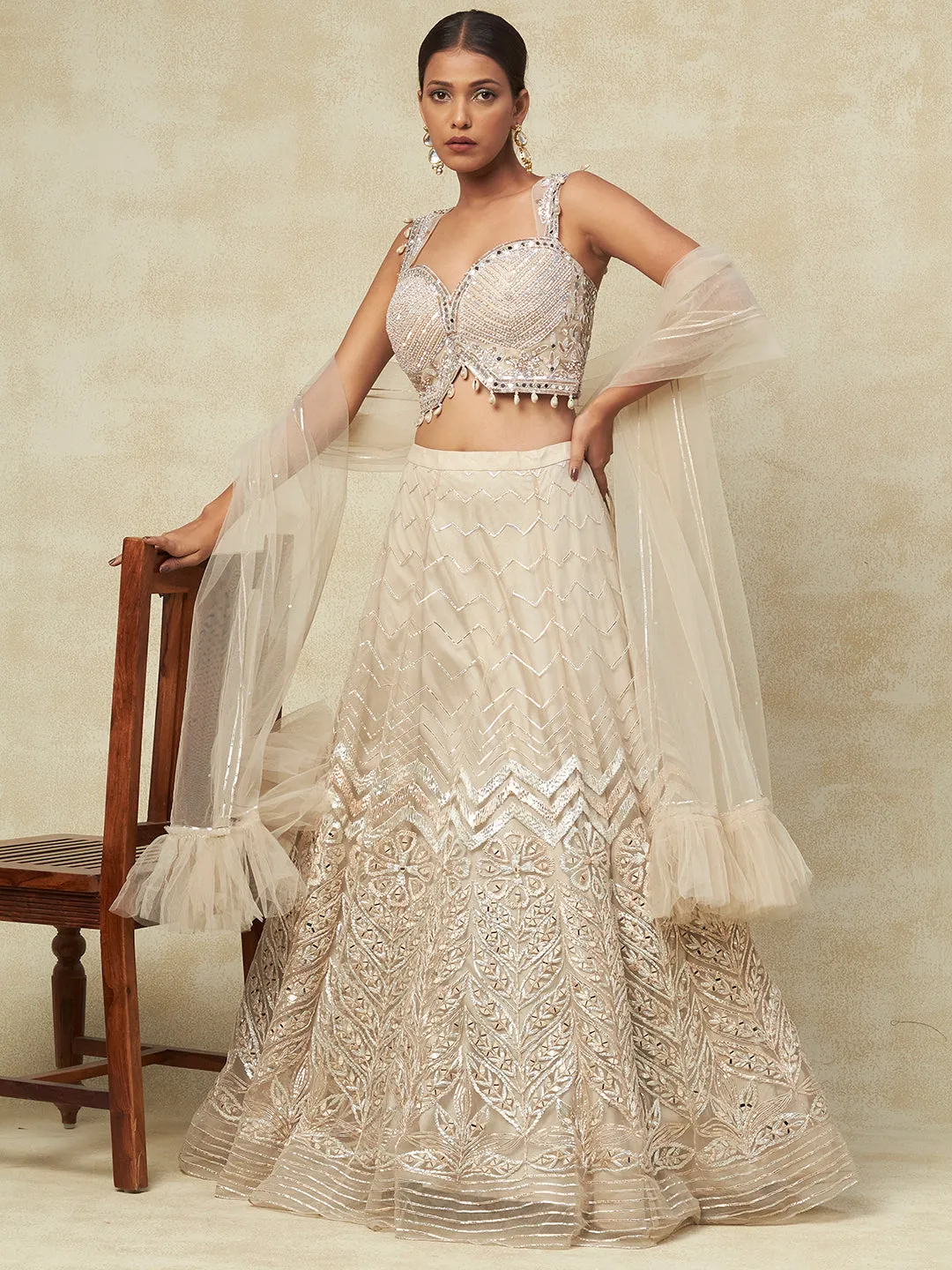 Gold Net Lehenga With Kadai Handwork