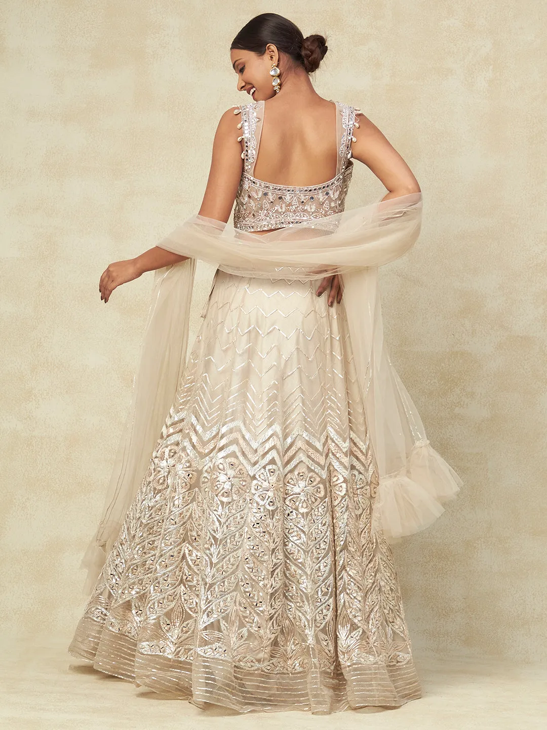 Gold Net Lehenga With Kadai Handwork