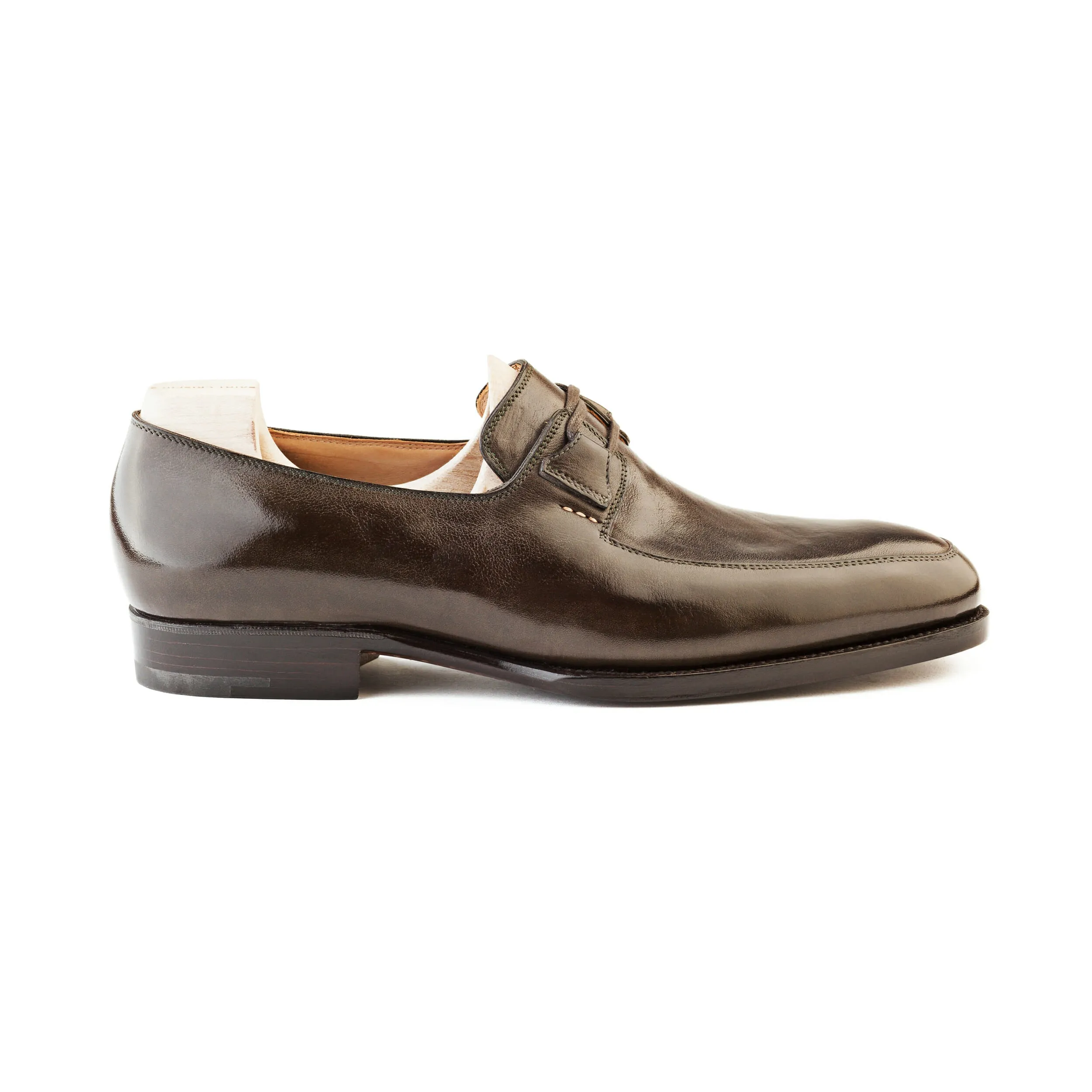 Goodyear Welted Barcelos Olive Green Leather Loafer With Violin Leather Sole