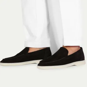 Height Increasing Black Suede Athena Yatch Loafers with White Soles - Summer 2024 Collection