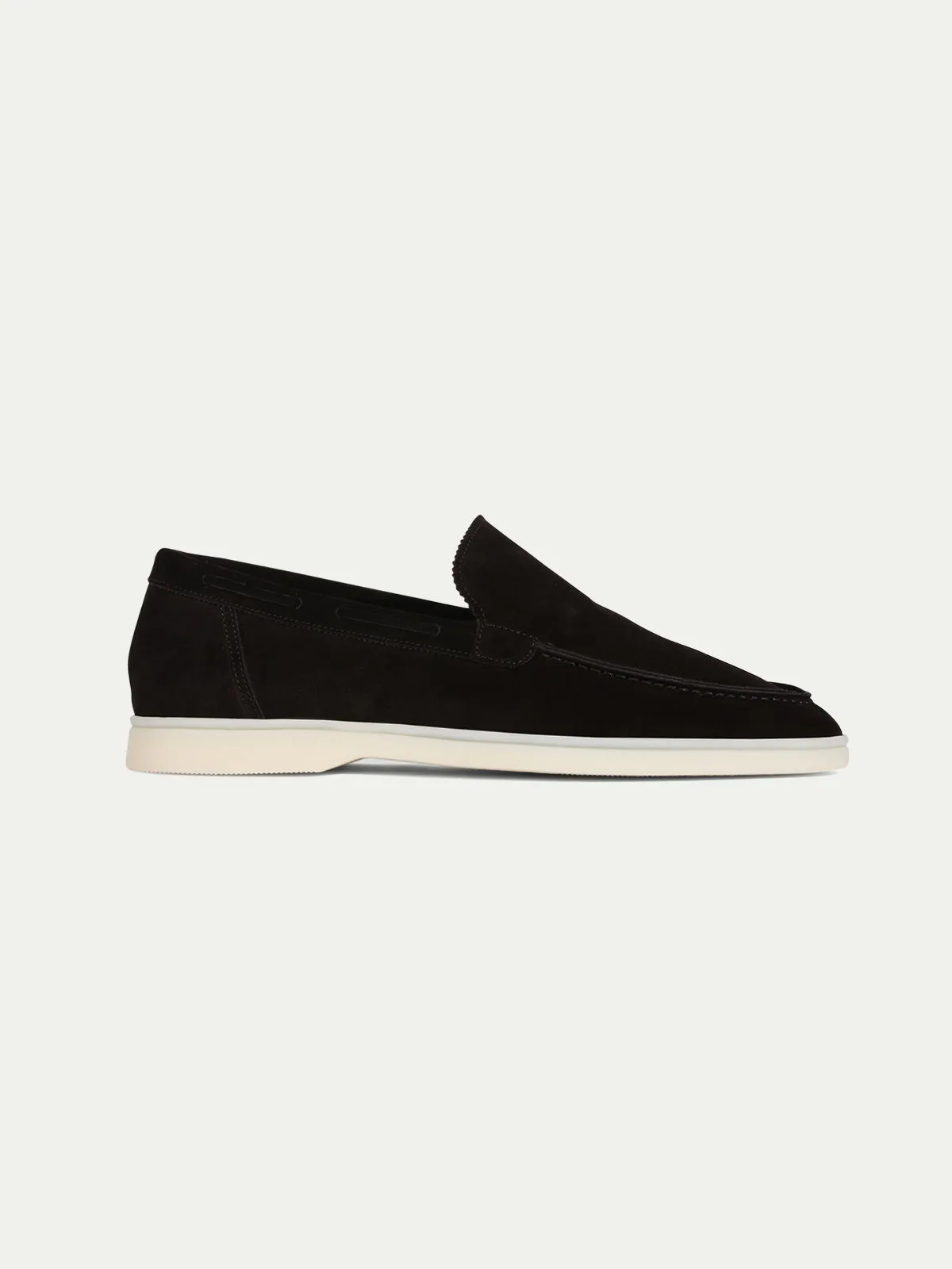 Height Increasing Black Suede Athena Yatch Loafers with White Soles - Summer 2024 Collection