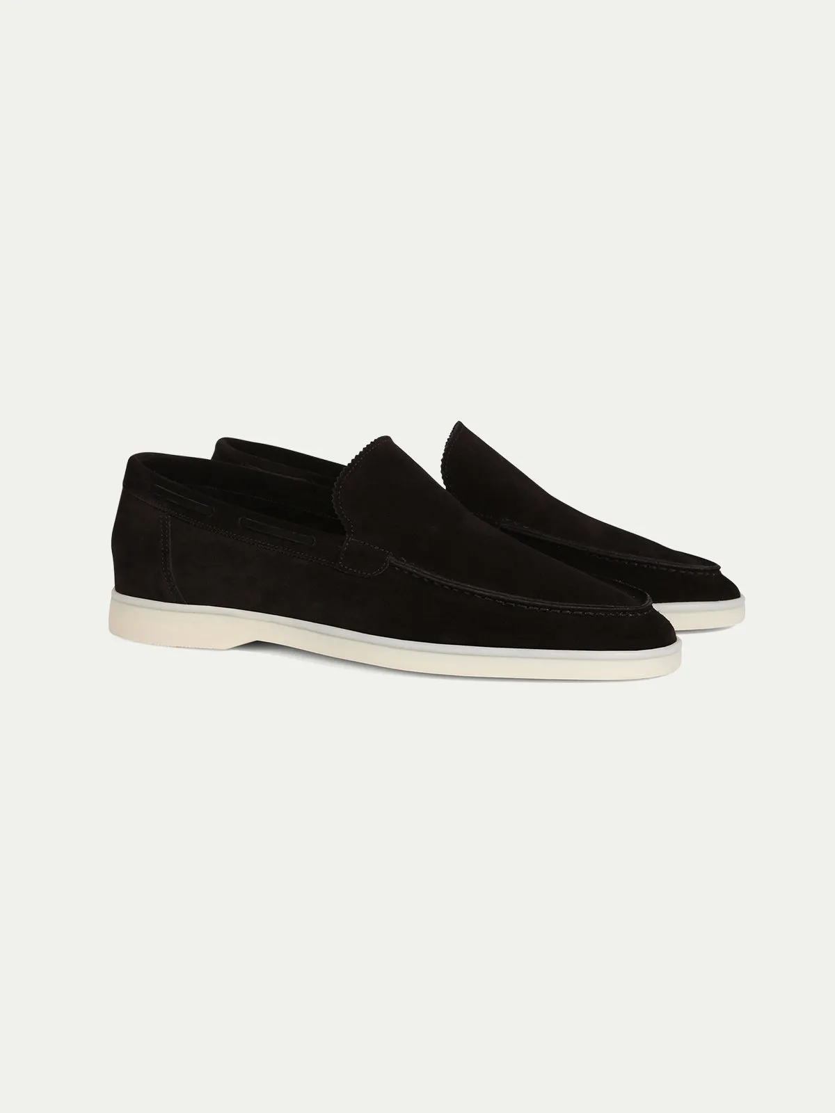 Height Increasing Black Suede Athena Yatch Loafers with White Soles - Summer 2024 Collection