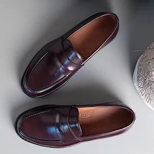 Height Increasing Burgundy Brown Leather Bendigo Slip On Penny Loafers