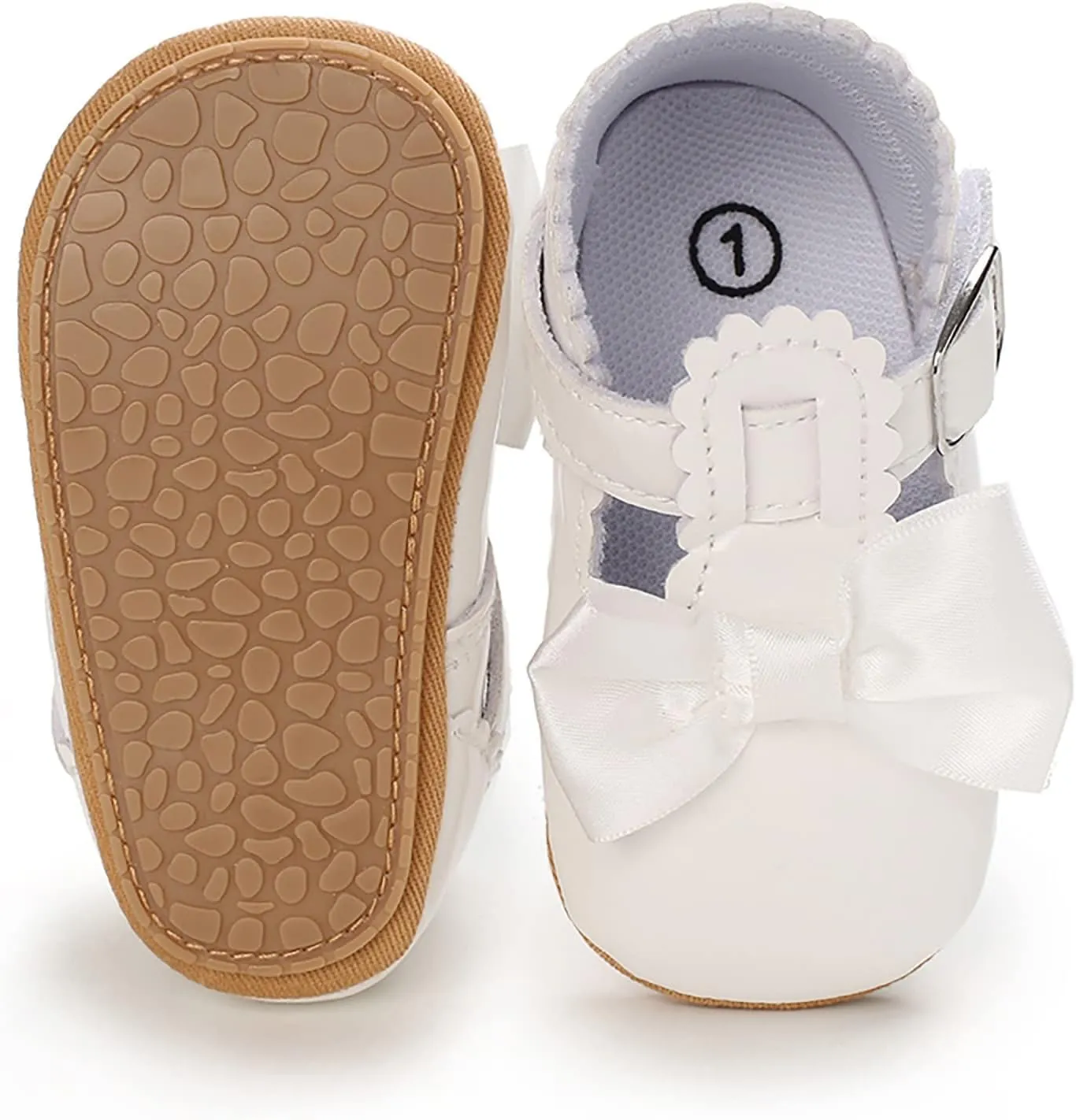 Infant Baby Girls Mary Jane Flats Non-Slip Bowknot Princess Wedding Dress Shoes Toddler PU Leather Baptism Shoes