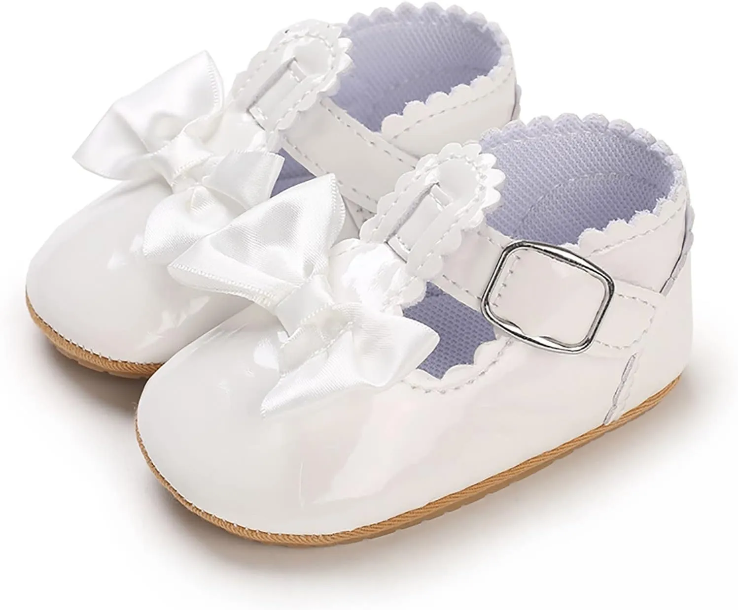 Infant Baby Girls Mary Jane Flats Non-Slip Bowknot Princess Wedding Dress Shoes Toddler PU Leather Baptism Shoes