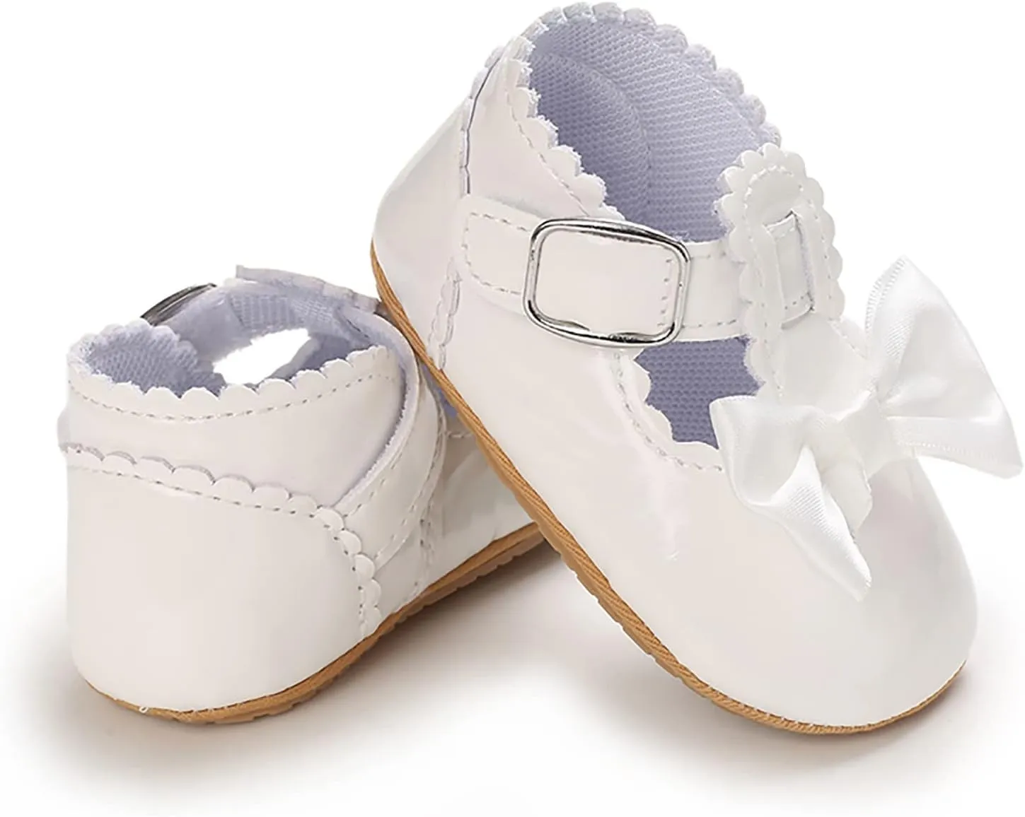Infant Baby Girls Mary Jane Flats Non-Slip Bowknot Princess Wedding Dress Shoes Toddler PU Leather Baptism Shoes