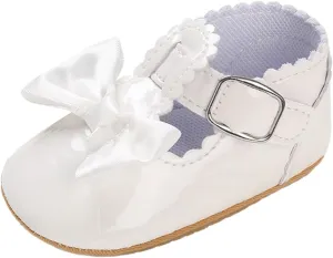 Infant Baby Girls Mary Jane Flats Non-Slip Bowknot Princess Wedding Dress Shoes Toddler PU Leather Baptism Shoes