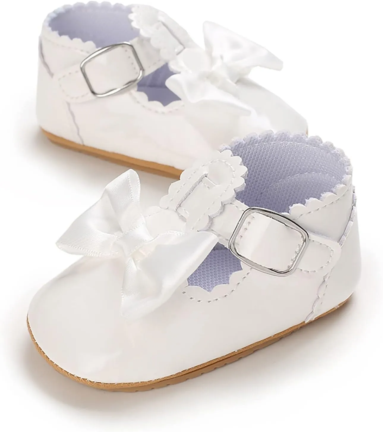 Infant Baby Girls Mary Jane Flats Non-Slip Bowknot Princess Wedding Dress Shoes Toddler PU Leather Baptism Shoes