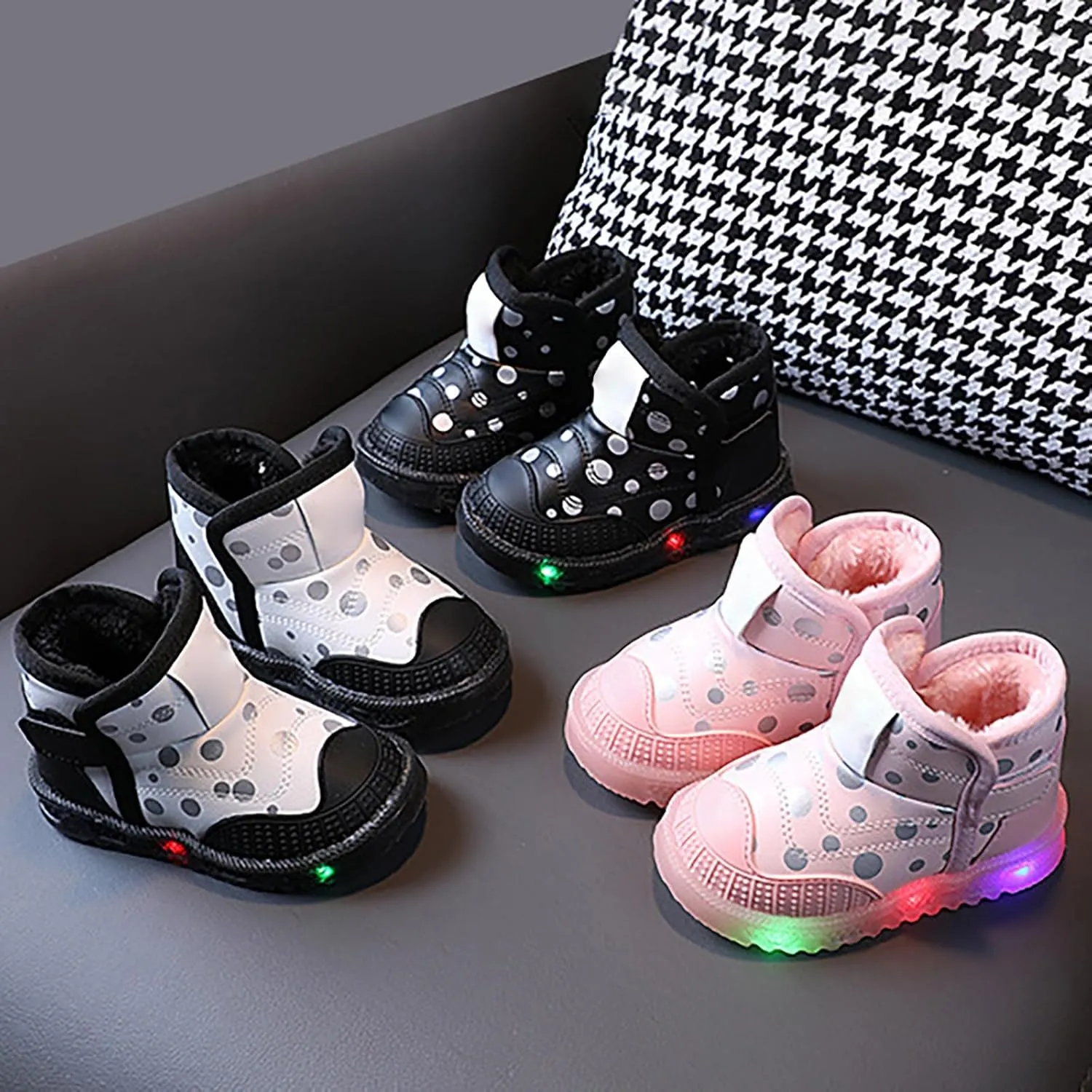 Infant Boys Girls Thicken High Top Luminous Sneakers Fleece Plush Soft Lightweight Light Up Size 11 Kids Shoes Girls