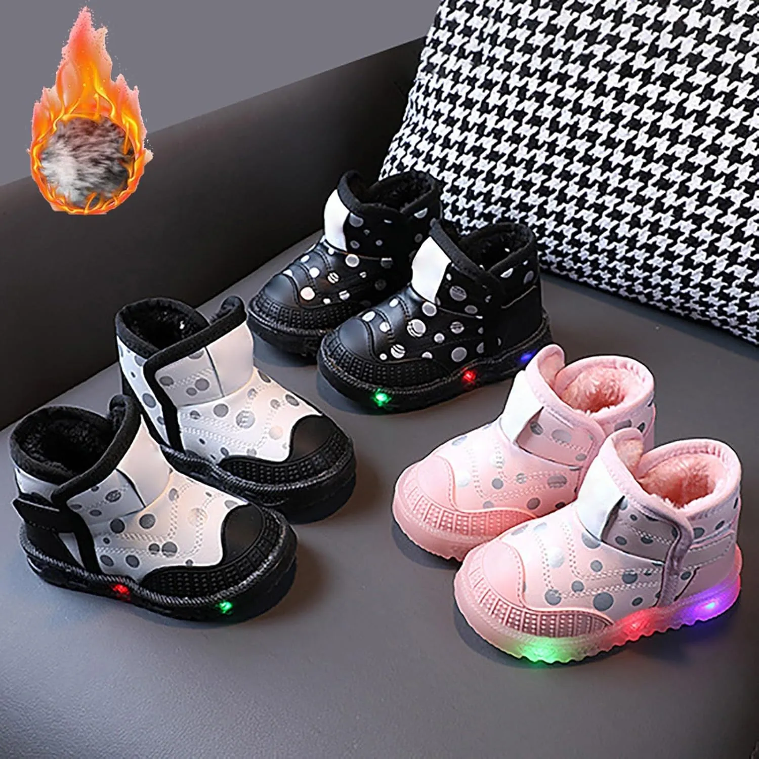 Infant Boys Girls Thicken High Top Luminous Sneakers Fleece Plush Soft Lightweight Light Up Size 11 Kids Shoes Girls