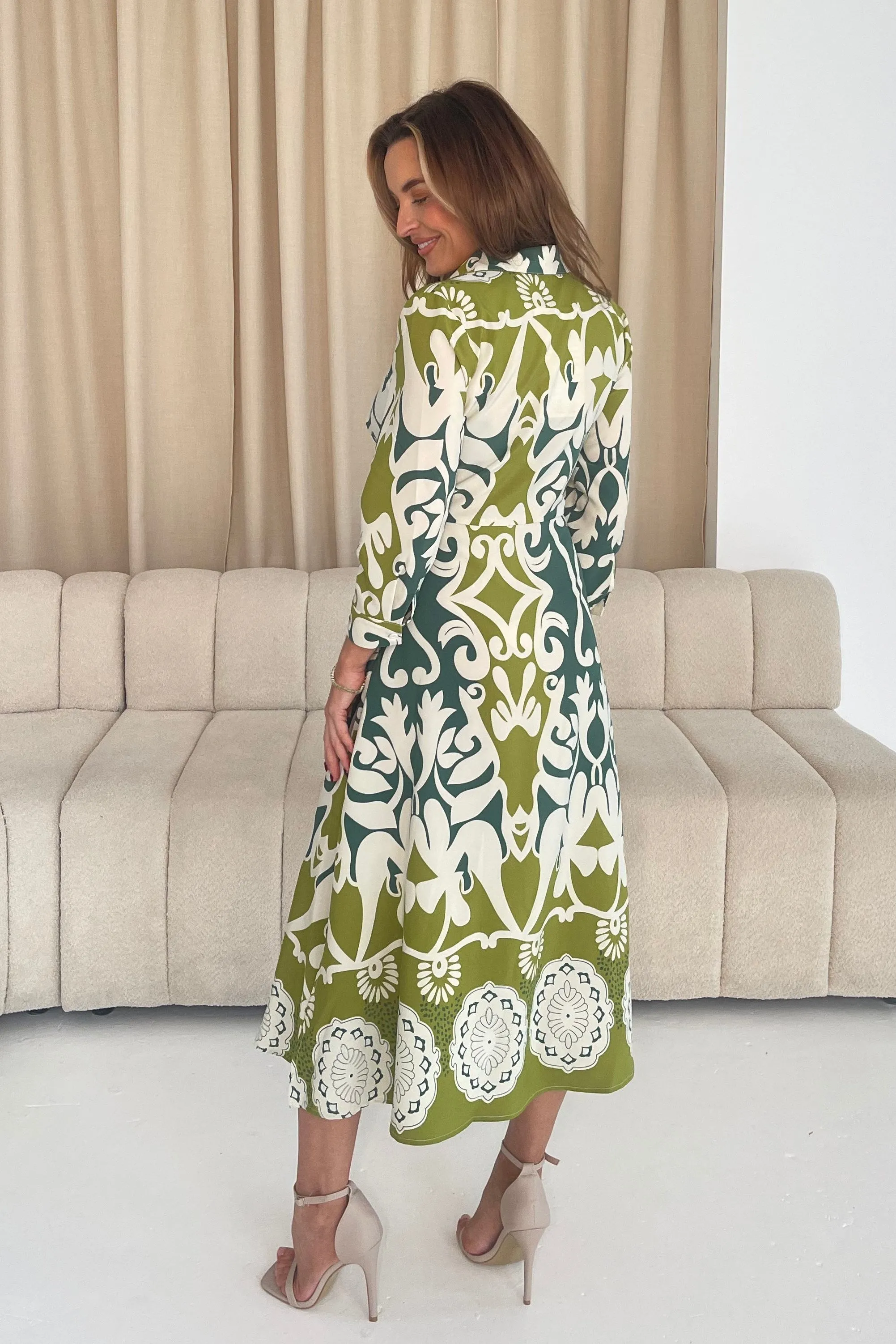Isabella Green Floral Tie Front Shirt Dress