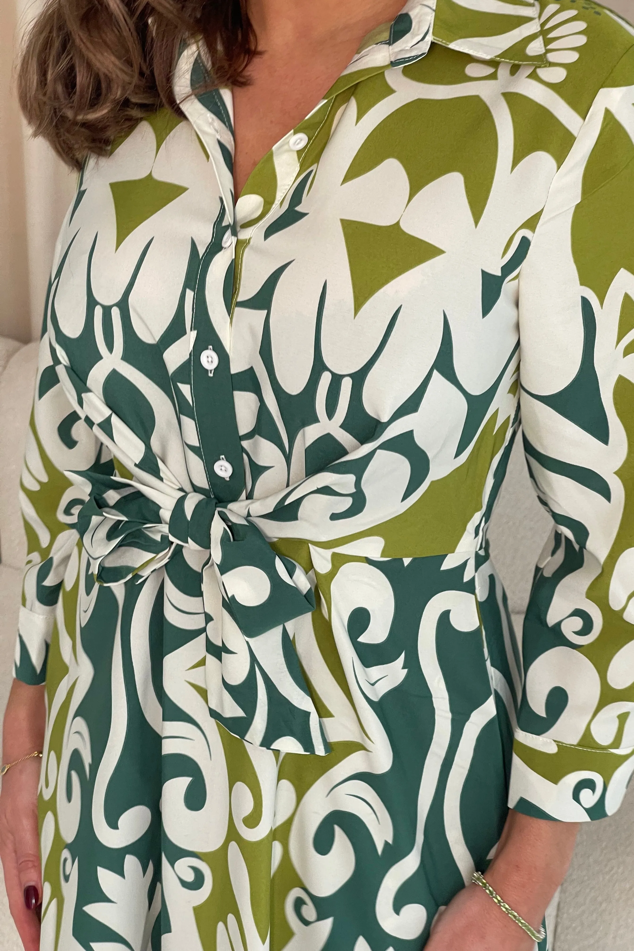 Isabella Green Floral Tie Front Shirt Dress