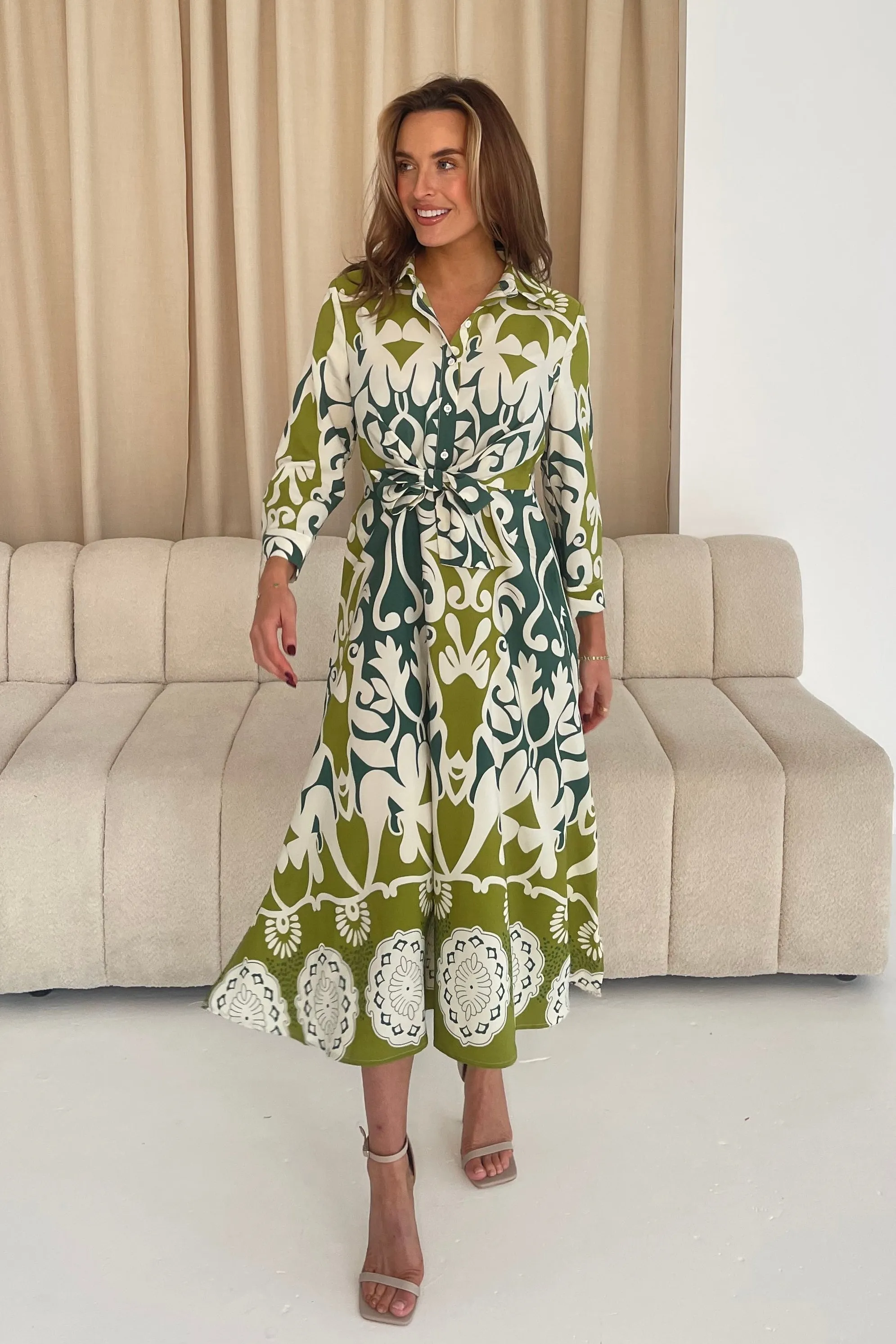 Isabella Green Floral Tie Front Shirt Dress