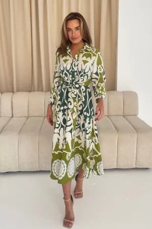 Isabella Green Floral Tie Front Shirt Dress