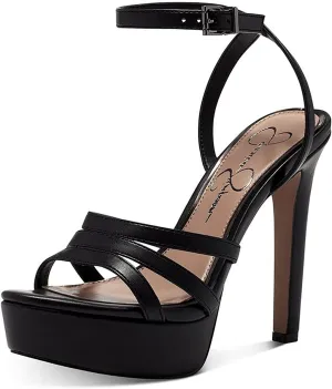 Jessica Simpson Balina Black/Italia Nappa Ankle Strap Stiletto Heeled Sandals