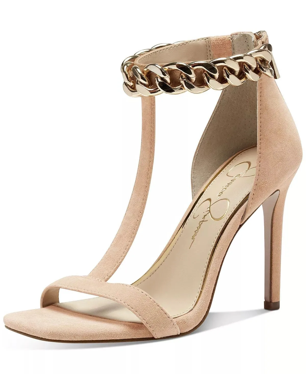 Jessica Simpson Omesa Almond Squared Open Toe Stiletto Heel Chain Heeled Sandals