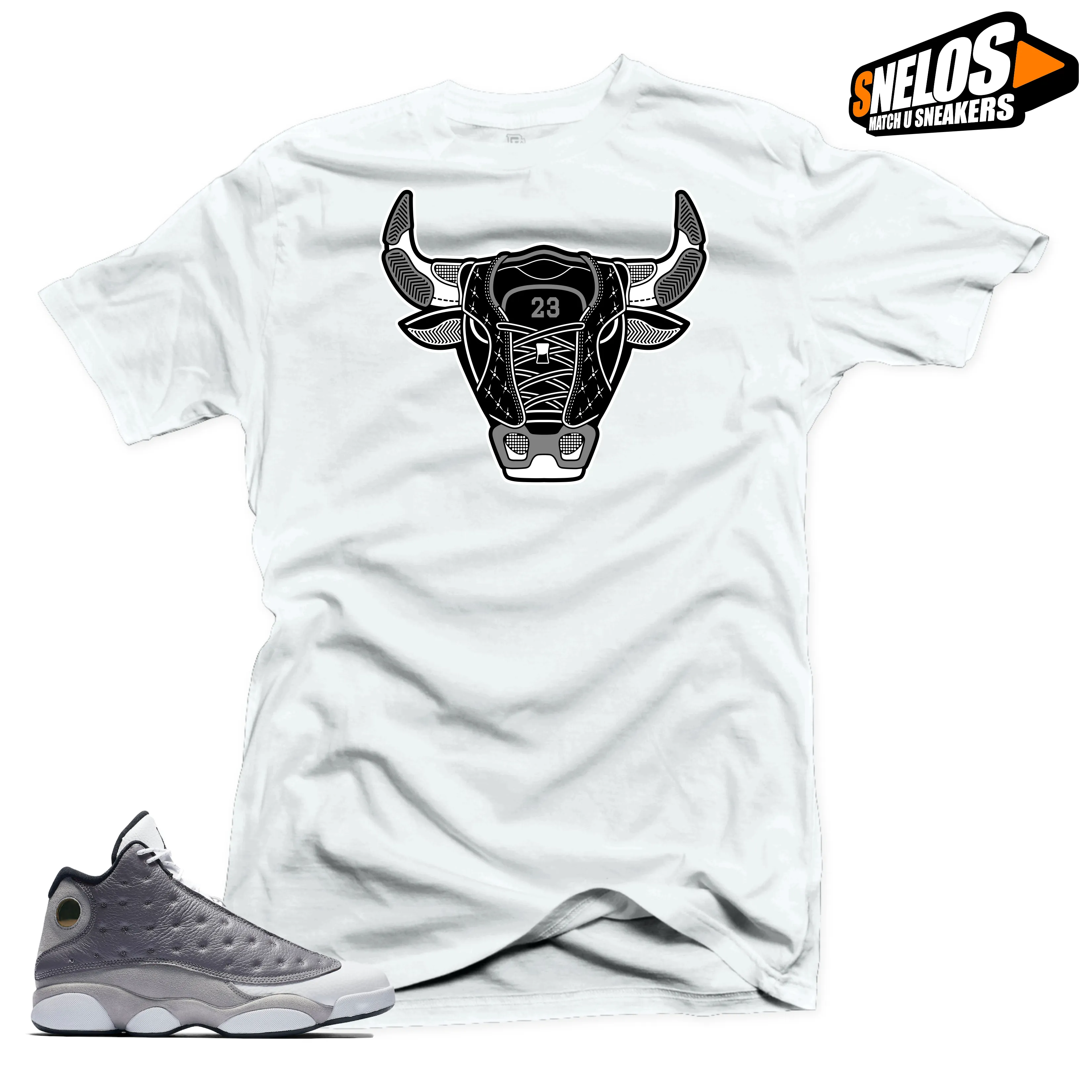 Jordan 13 Atmosphere Grey Retro Match Shirts-Bull 13 White Tee