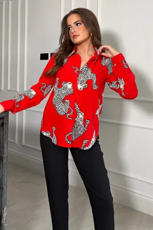 Kenley Red Animal Print Long Sleeves Shirt