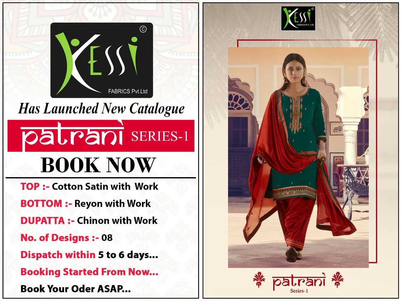 Kessi Fab Launched Patrani Cotton Satin Casual Wear Salwar Suits