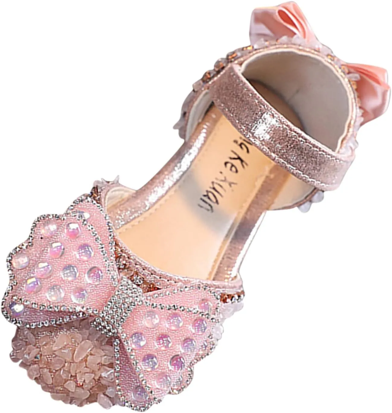 Kids Girls Mary Jane Ballerina Shoes Rhinestones Bowknot Flower Girl Toddler Wedding Party Strap Dress Shoes