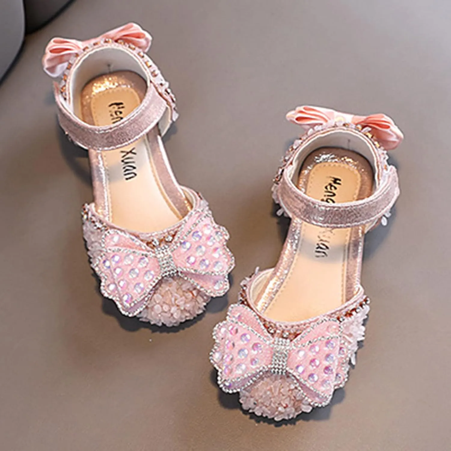 Kids Girls Mary Jane Ballerina Shoes Rhinestones Bowknot Flower Girl Toddler Wedding Party Strap Dress Shoes