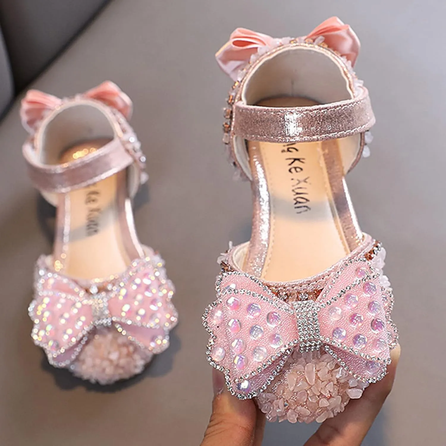 Kids Girls Mary Jane Ballerina Shoes Rhinestones Bowknot Flower Girl Toddler Wedding Party Strap Dress Shoes