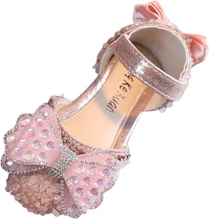 Kids Girls Mary Jane Ballerina Shoes Rhinestones Bowknot Flower Girl Toddler Wedding Party Strap Dress Shoes
