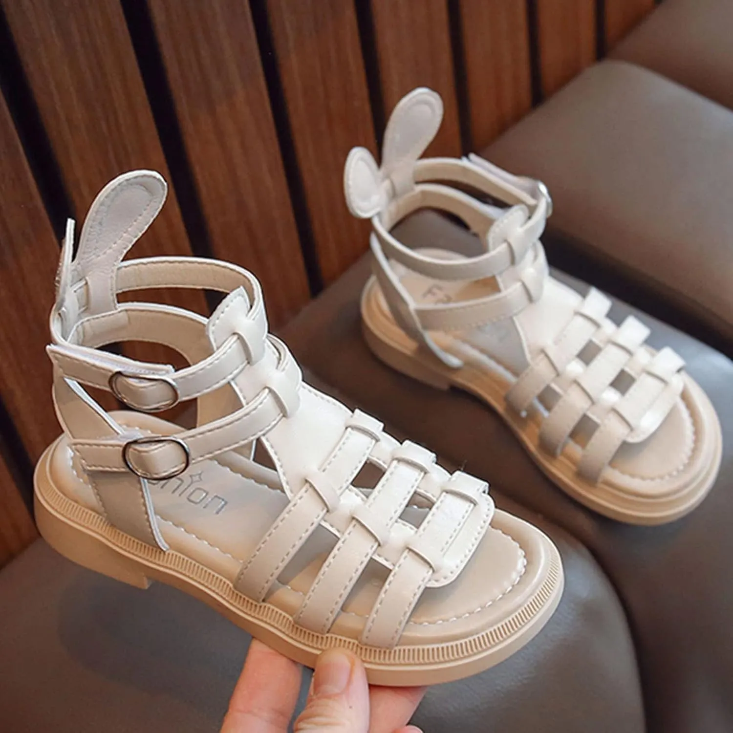 Kids Open Toe Roman Shoes for Girls Vintage High Top Strapped Flat Shoes Ankle Strap Soft Cute Footwear for Toddlers