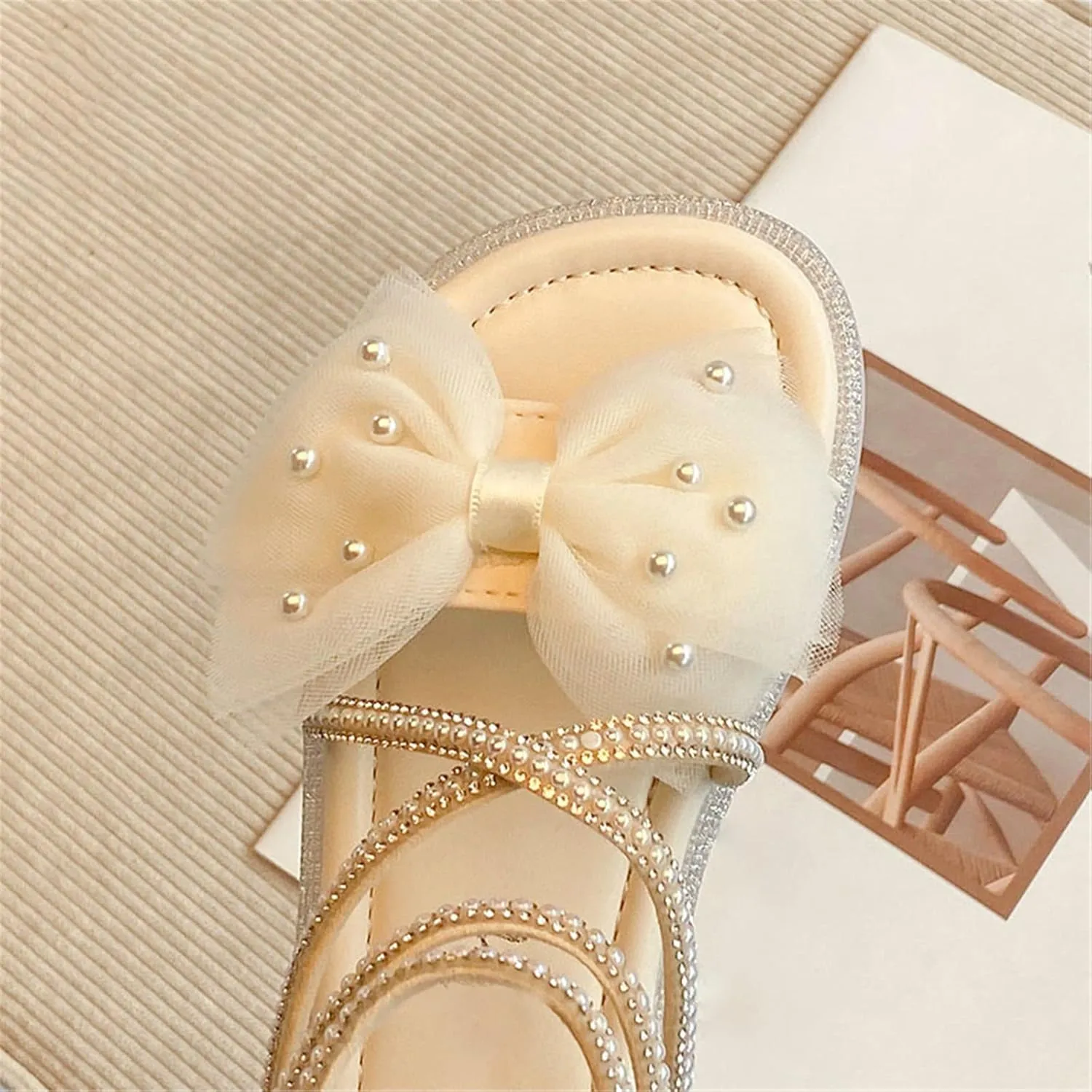 Kids Toddler Girls Pearl Bow Roman Sandals Princess Fashion Glitter Strappy Beach Sandals Dress Shoes with Zipper