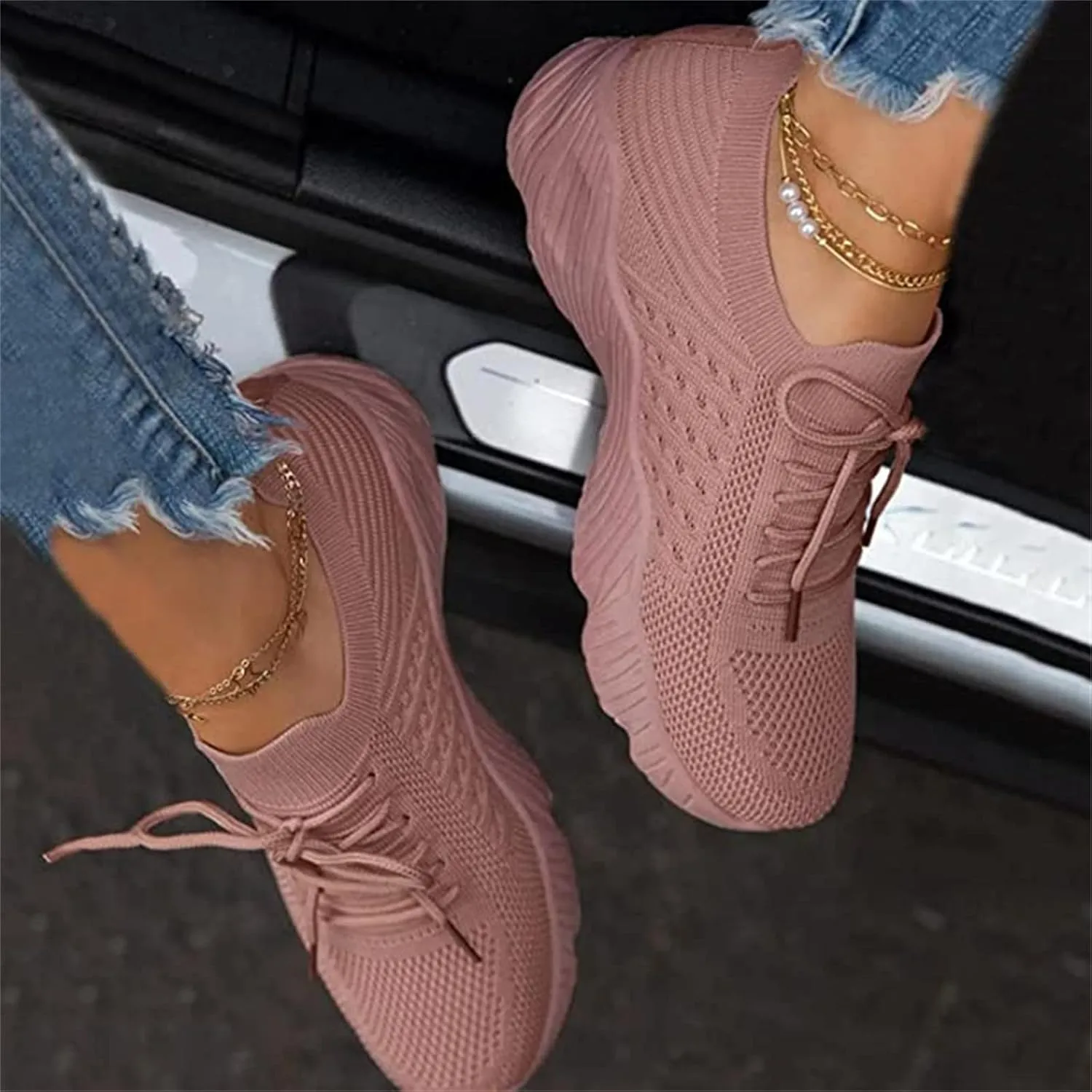 Ladmiple Gym Shoes For Women Workout Running Slip On Lightweight Tennis Shoes Non Slip Fashion Mesh Walking Sneakers